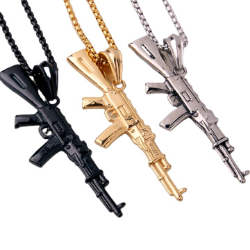 New Fashion Sniper Gun Men's Black Silver Jewelry Stainless Steel Jewelry Army Gun Pendant Necklace